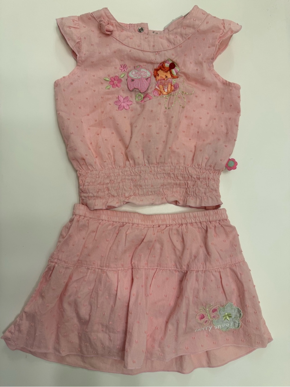 Baby Strawberry Shortcake Pink Two-Piece Dress Set with Embroidered design